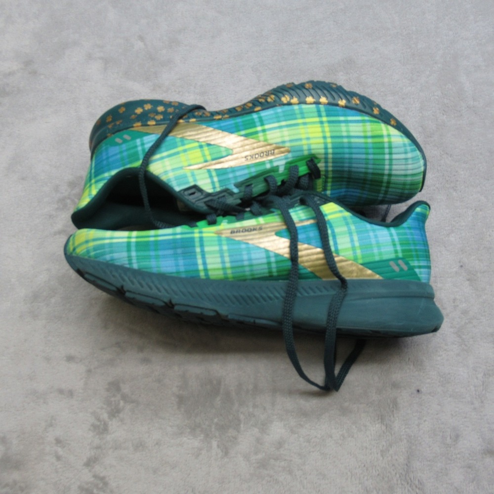 Brooks Womens Shoes 9 B Green Plaid Launch 8 Run Lucky Lightweight Running - Picture 6 of 15